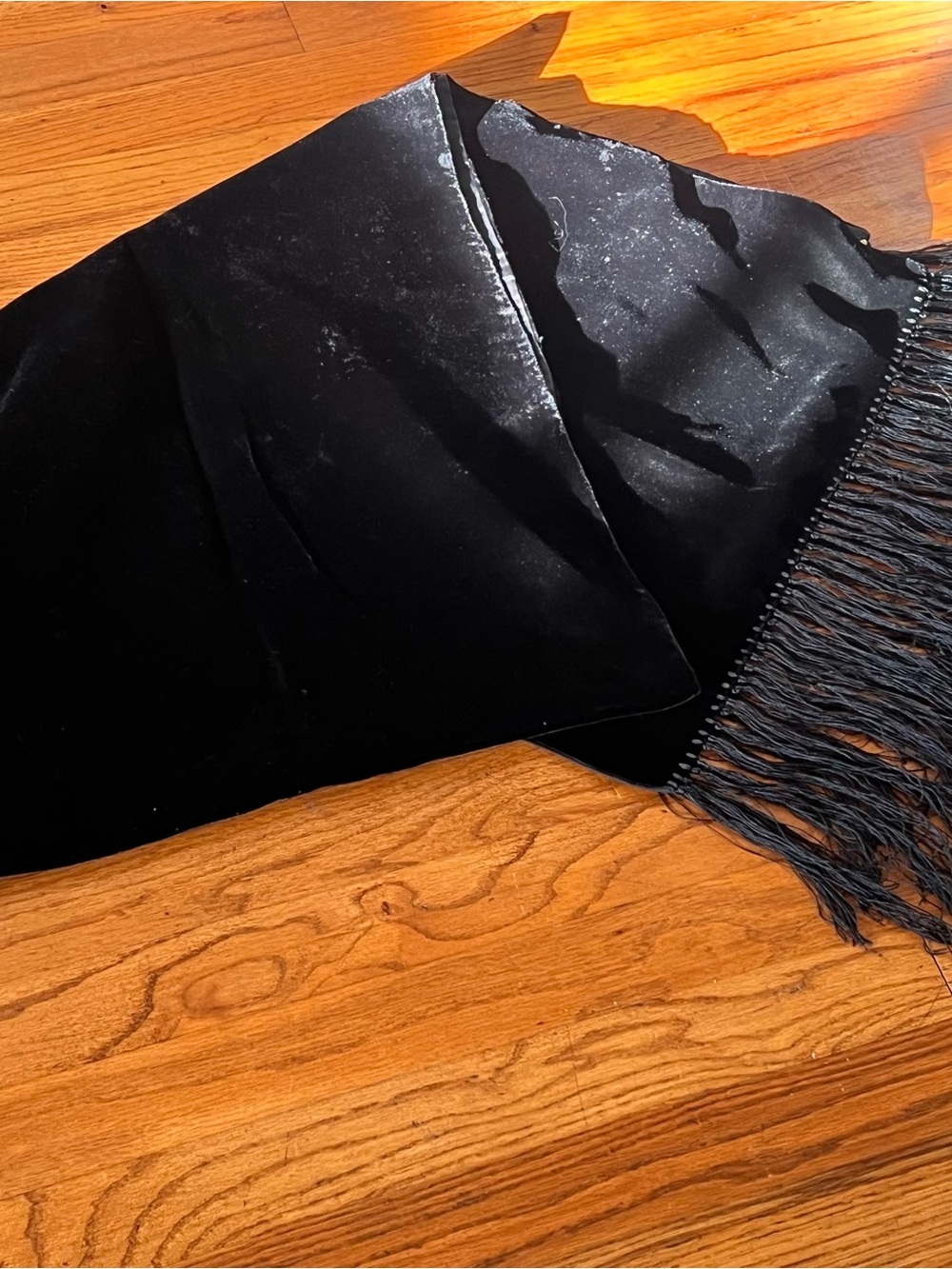 Vintage Black Velvet Fringed Wrap Scarf